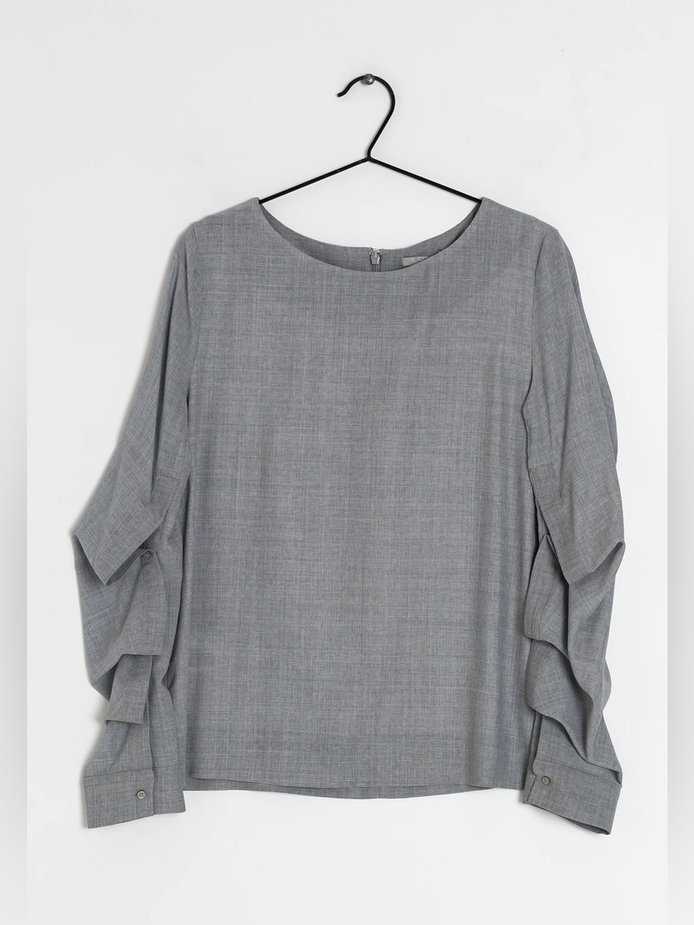 COS Gray Ruffle Exaggerated Sleeve Wool Blend Top Size 6